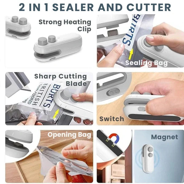 2-in-1 Sealer & Cutter | Portable Rechargeable Food Packet Sealer for Kitchen & Travel
